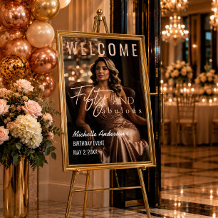 Fifty and Fabulous Rose Gold Birthday Poster
