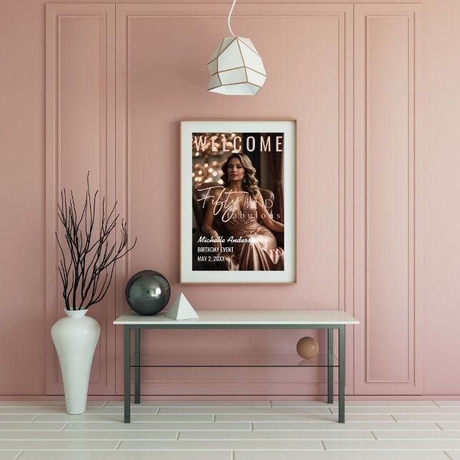 Fifty and Fabulous Rose Gold Birthday Poster  (Creator Uploaded)