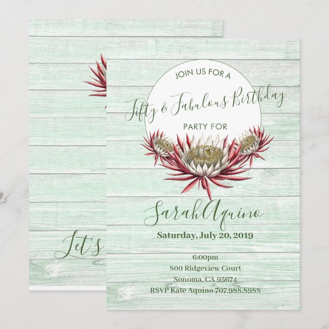 Fifty And Fabulous Rustic Boho Birthday Party Invitation (Front/Back)