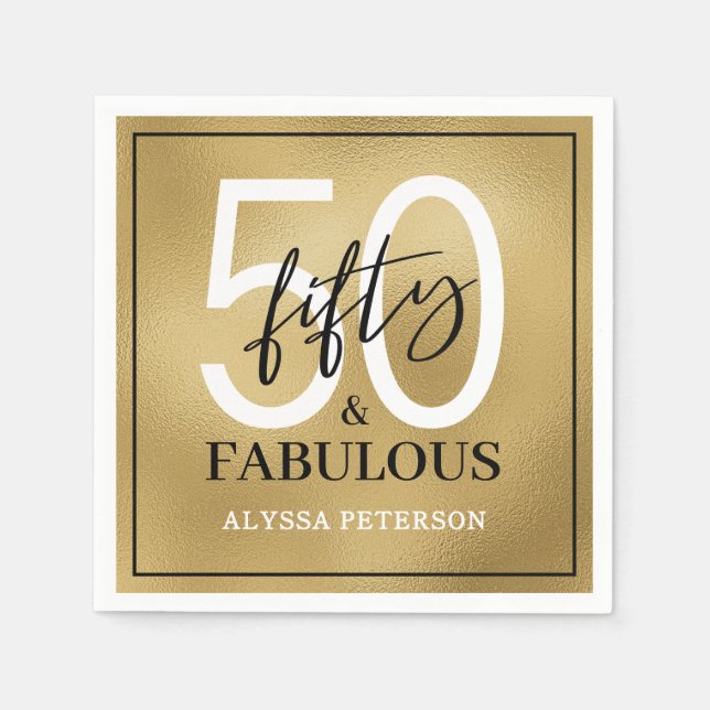Fifty and Fabulous Script 50th Birthday Napkin (Front)