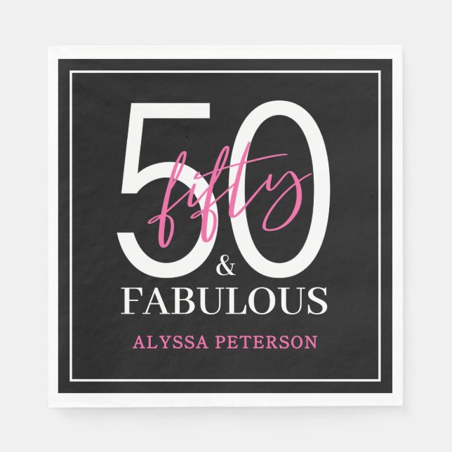 Fifty and Fabulous Script 50th Birthday Napkin (Front)