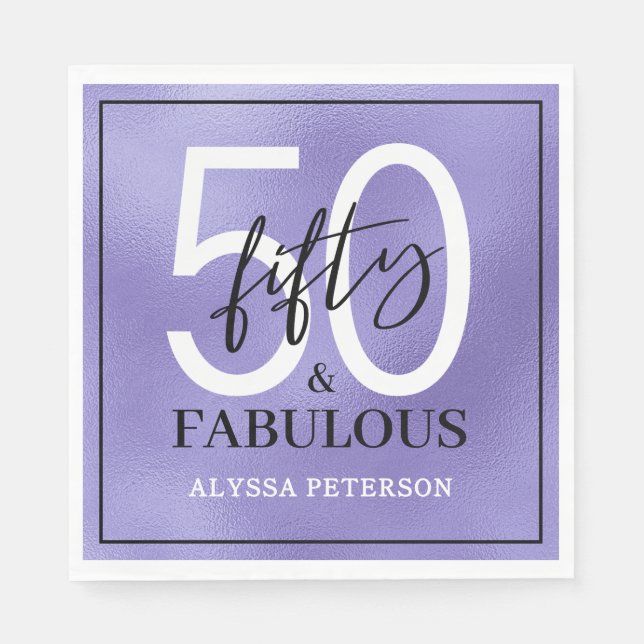 Fifty and Fabulous Script 50th Birthday Napkin (Front)