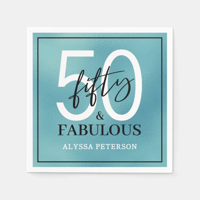 Fifty and Fabulous Script 50th Birthday Napkin (Front)
