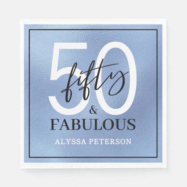 Fifty and Fabulous Script 50th Birthday Napkin (Front)