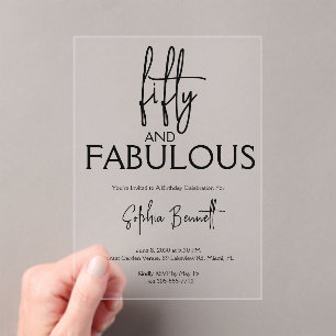 Fifty and Fabulous Script 50th Birthday Party Acrylic Invitations
