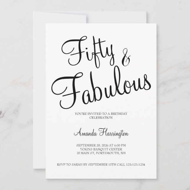 Fifty and Fabulous Script 50th Birthday Party Invitation (Front)