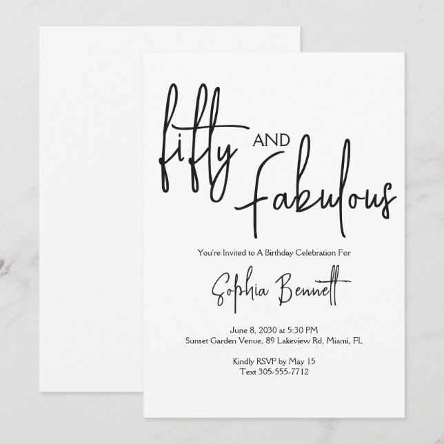 Fifty and Fabulous Script 50th Birthday Party Invitation (Front/Back)