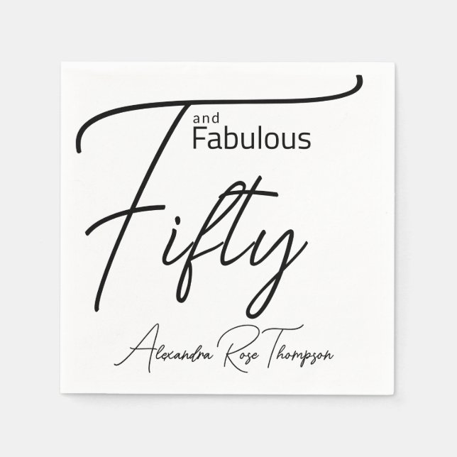 Fifty and Fabulous Script 50th Birthday Party Napkin (Front)