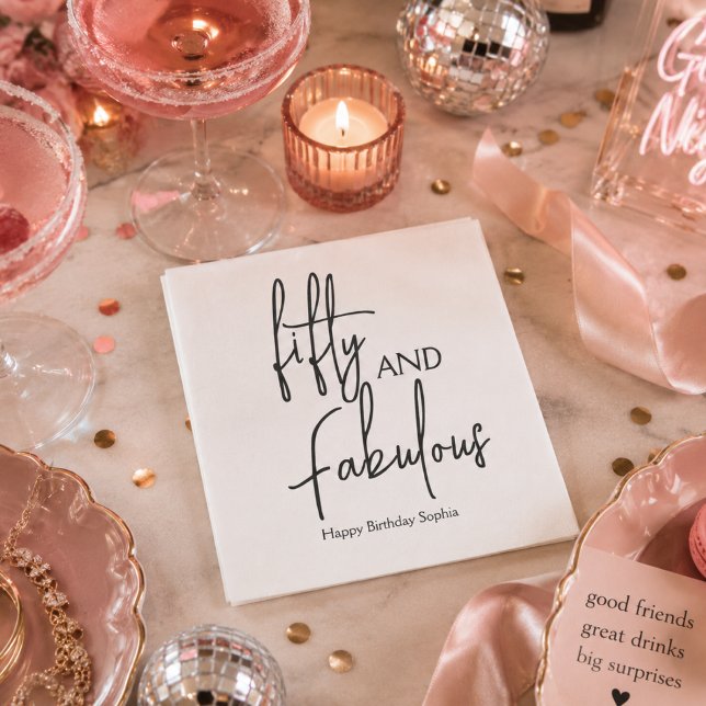 Fifty and Fabulous Script 50th Birthday Party  Napkin (50th birthday paper napkins fifty and fabulous elegant script modern minimalist party turning 5o )