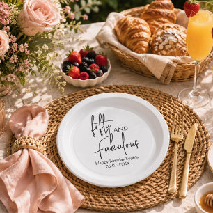 Fifty and Fabulous Script 50th Birthday Party  Paper Plate