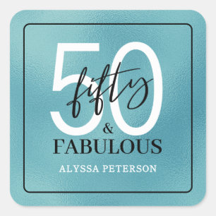 Fifty and Fabulous Script 50th Birthday Square Sticker