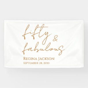 Fifty And Fabulous Script Gold 50th Birthday Party Banner