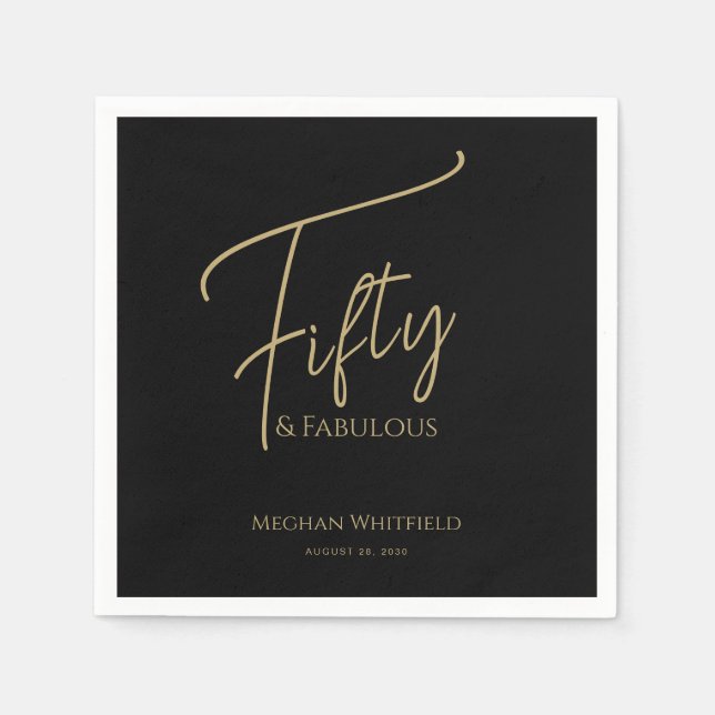 Fifty and Fabulous Script Name Date 50th Birthday Napkin (Front)