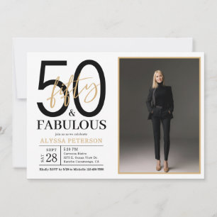 Fifty and Fabulous Script Photo 50th Birthday Inv Invitation