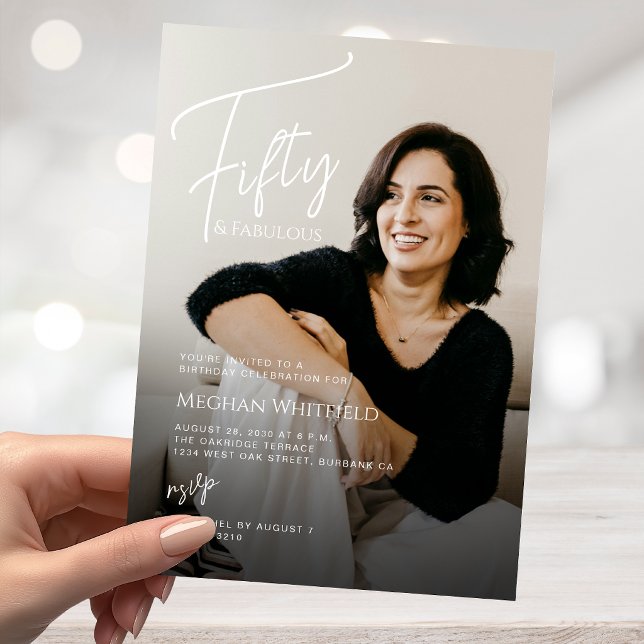 Fifty and Fabulous Script Photo 50th Birthday Invitation (Creator Uploaded)