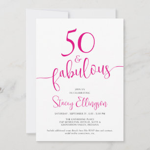 Fifty and Fabulous Script Pink 50th Birthday Party Invitation