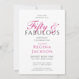 Fifty and Fabulous Script Pink 50th Birthday Party Invitation