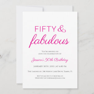 Fifty and Fabulous Script Pink 50th Birthday Party Invitation