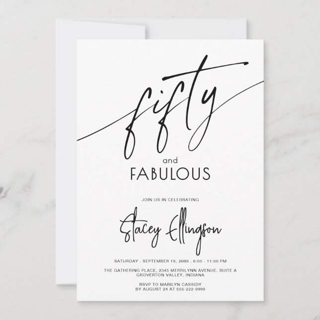 Fifty and Fabulous Script Pink 50th Birthday Party Invitation (Front)