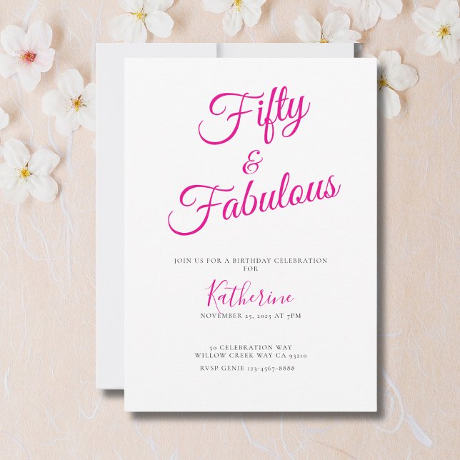 Fifty and Fabulous Script Pink 50th Birthday Party Invitation (Creator Uploaded)