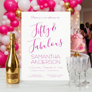 Fifty and Fabulous Script Pink 50th Birthday Party Invitation