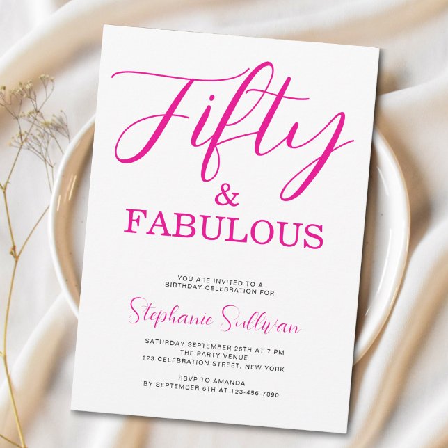 Fifty and Fabulous Script Pink 50th Birthday Party Invitation (Creator Uploaded)