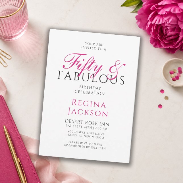 Fifty and Fabulous Script Pink 50th Birthday Party Invitation (Creator Uploaded)