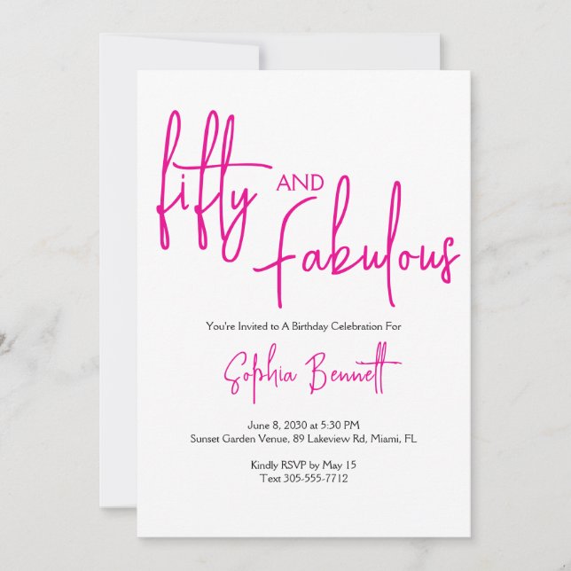 Fifty and Fabulous Script Pink 50th Birthday Party Invitation (Front)