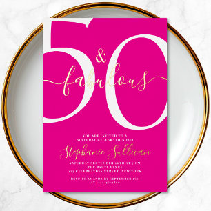 Fifty and Fabulous Script Pink Birthday Party 