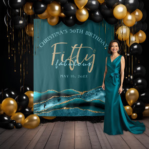 Fifty and Fabulous Teal Agate Photo Backdrop Tapestry