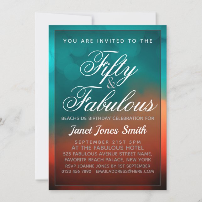 Fifty and Fabulous Teal Birthday Invitation (Front)