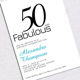 Fifty and Fabulous Turquoise 50th Birthday Party Invitation