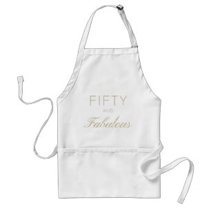 Fifty and Fabulous White Gold Glitter Standard Apron