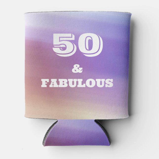 Fifty and Fabulous with rainbow background Can Cooler (Front)