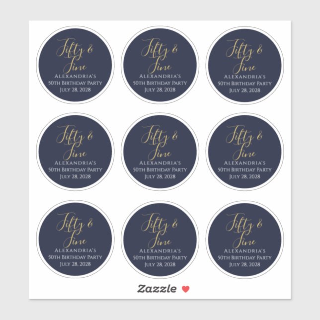 Fifty and Fine 50th Birthday Cup Decals Navy Gold (Sheet)
