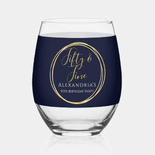 Fifty and Fine Gold Navy 50th Birthday Party Stemless Wine Glass