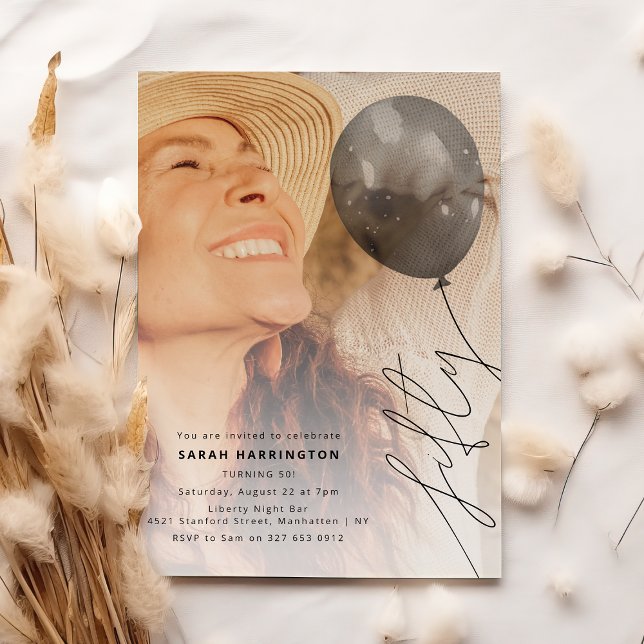 Fifty Balloon String | Photo 50th Birthday Party Invitation (Creator Uploaded)