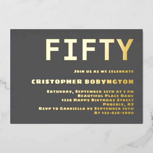Fifty birthday celebration grey typography simple (Front)