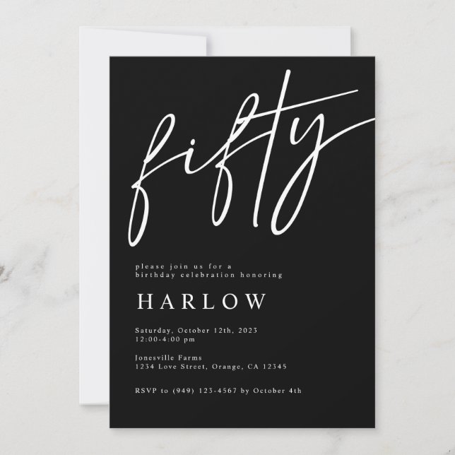 Fifty Black and White Birthday Invitation  (Front)
