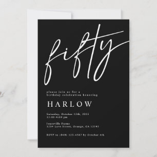 Fifty Black and White Birthday Invitation