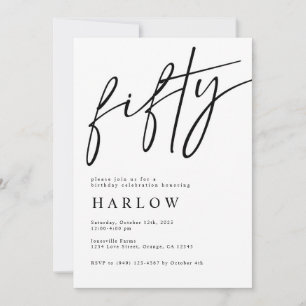 Fifty Black and White Birthday Invitation