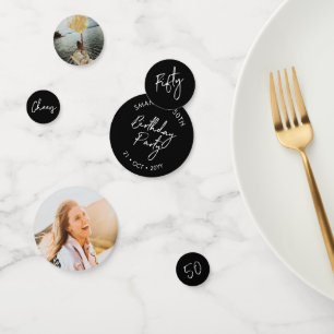Fifty   Black & White Modern 50th Birthday Photo Confetti