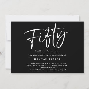 Fifty Black White Simple Modern 50th Birthday Invitation