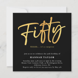Fifty Classic Chic Black Gold 50th Birthday Invitation