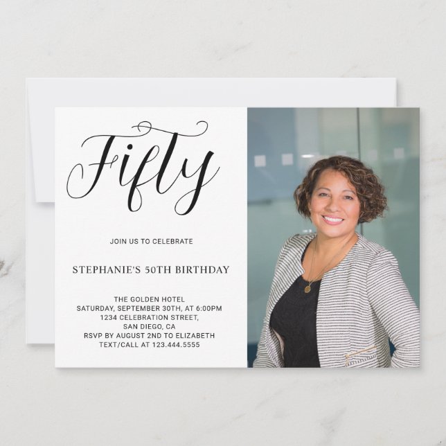 Fifty Custom Photo Modern 50th Birthday Party Invitation (Front)