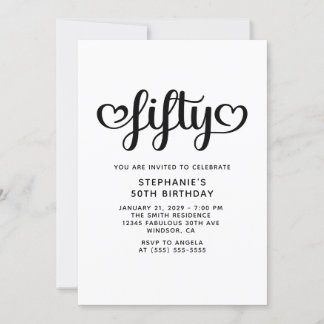 Fifty Cute Hearts Script 50th Birthday Invitation