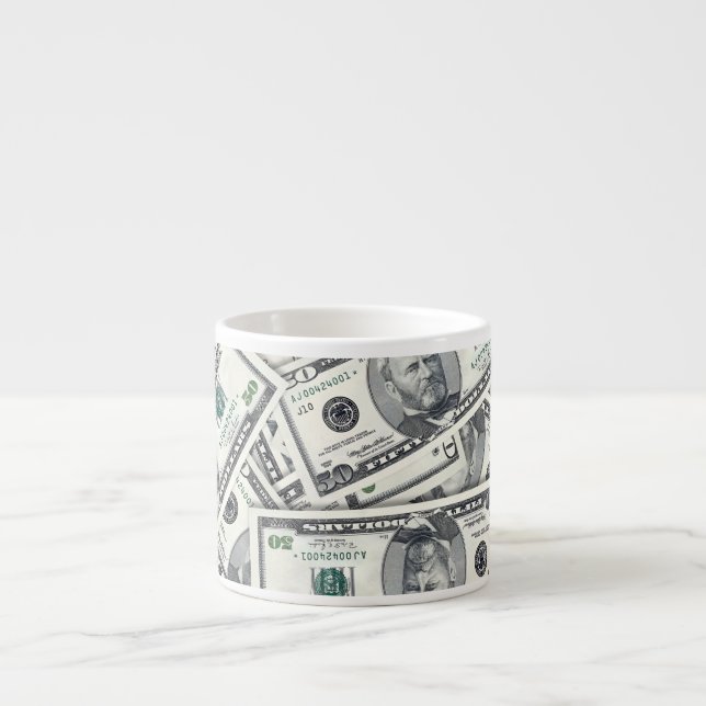Fifty Dollar Bill Money Pattern Espresso Cup (Front)
