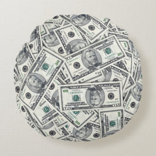 Fifty Dollar Bill Money Pattern Round Cushion
