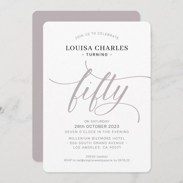 FIFTY elegant birthday chic script modern mushroom Invitation (Front/Back)