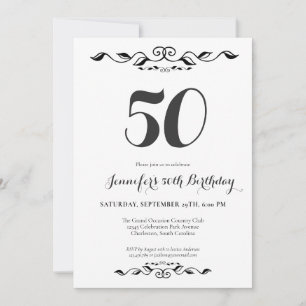 FIfty Elegant Black and White 50th Birthday Party Invitation